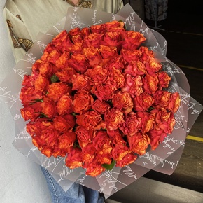 Букет 75 огненных роз (40 см) в Чехове