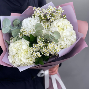 Букет "Суприм" из гортензий и хамелациума в Чехове