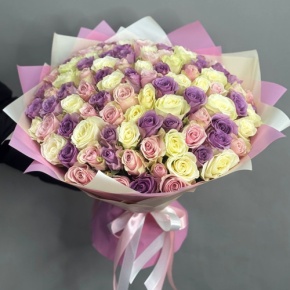 Букет из 101 розы пастельный микс (40 см) в Чехове