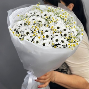Букет "Понарошку" из хризантем сантини и ромашек в Чехове