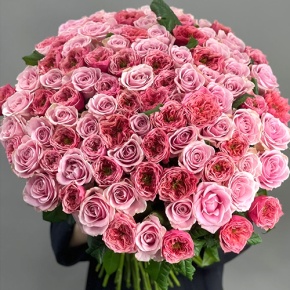 Нежный букет из 101 розы Риджентс парк и Аваланж микс  (70 см) в Чехове